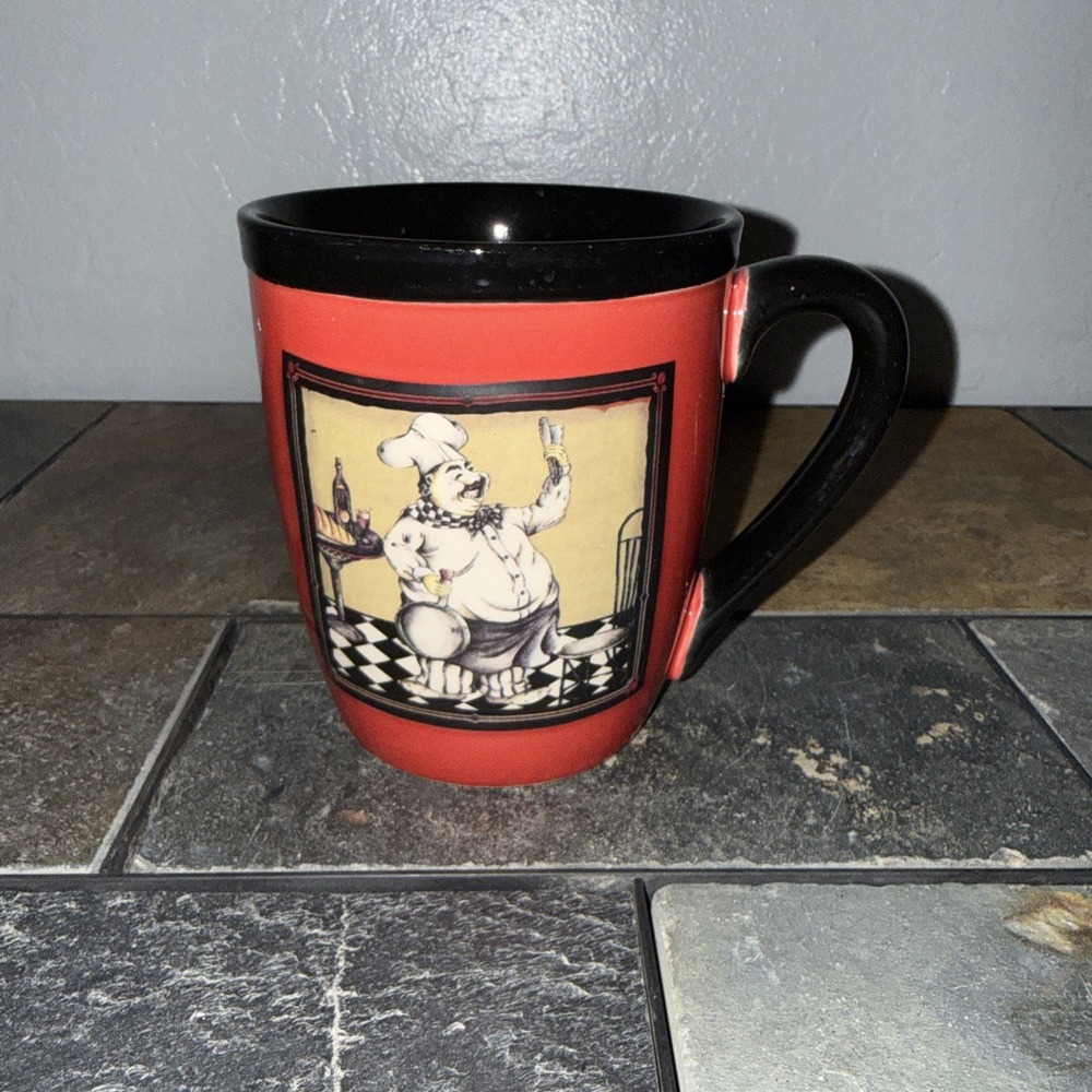 Ceramic Red Coffee‎ Mug w/Black Inside  Fat Chef Cooking